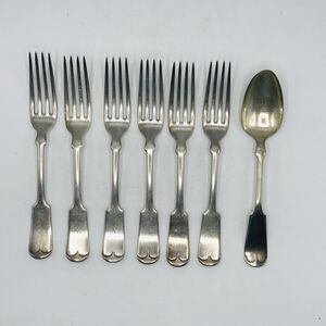 1847 Rogers Bros A1 Pattern Fiddle Tipped Silverware Forks 7.25" Monogram Names